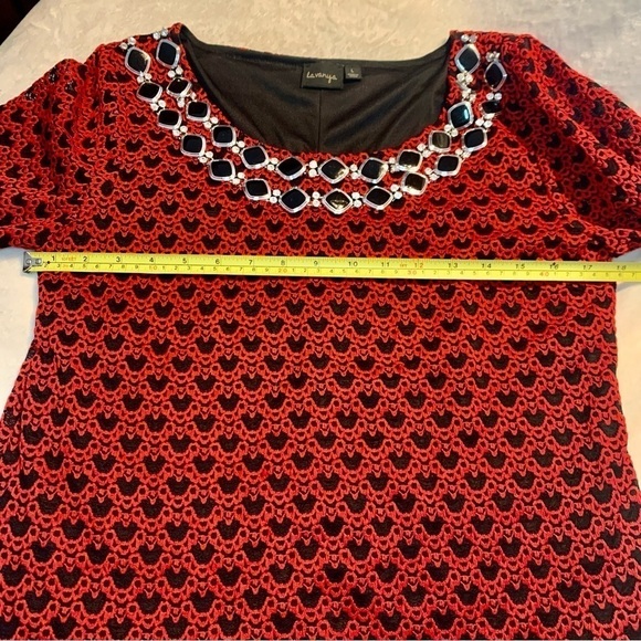 Tunic Top Large La Vanya Embroidered Lace Red Black Beaded Embellishments Classy - Picture 14 of 16